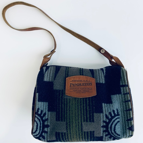 Pendleton Handbags - Pendleton Wool Geo Blue Green Print Mini Duffle Handbag Purse